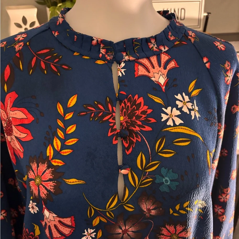 LOFT Iconic Blue Floral Long Sleeve Dress - Picture 7 of 14